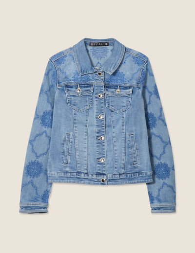 Veste en jean brodée denim double stone femme