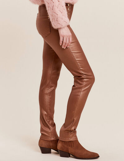 Pantalon ajusté enduit à pont camel femme