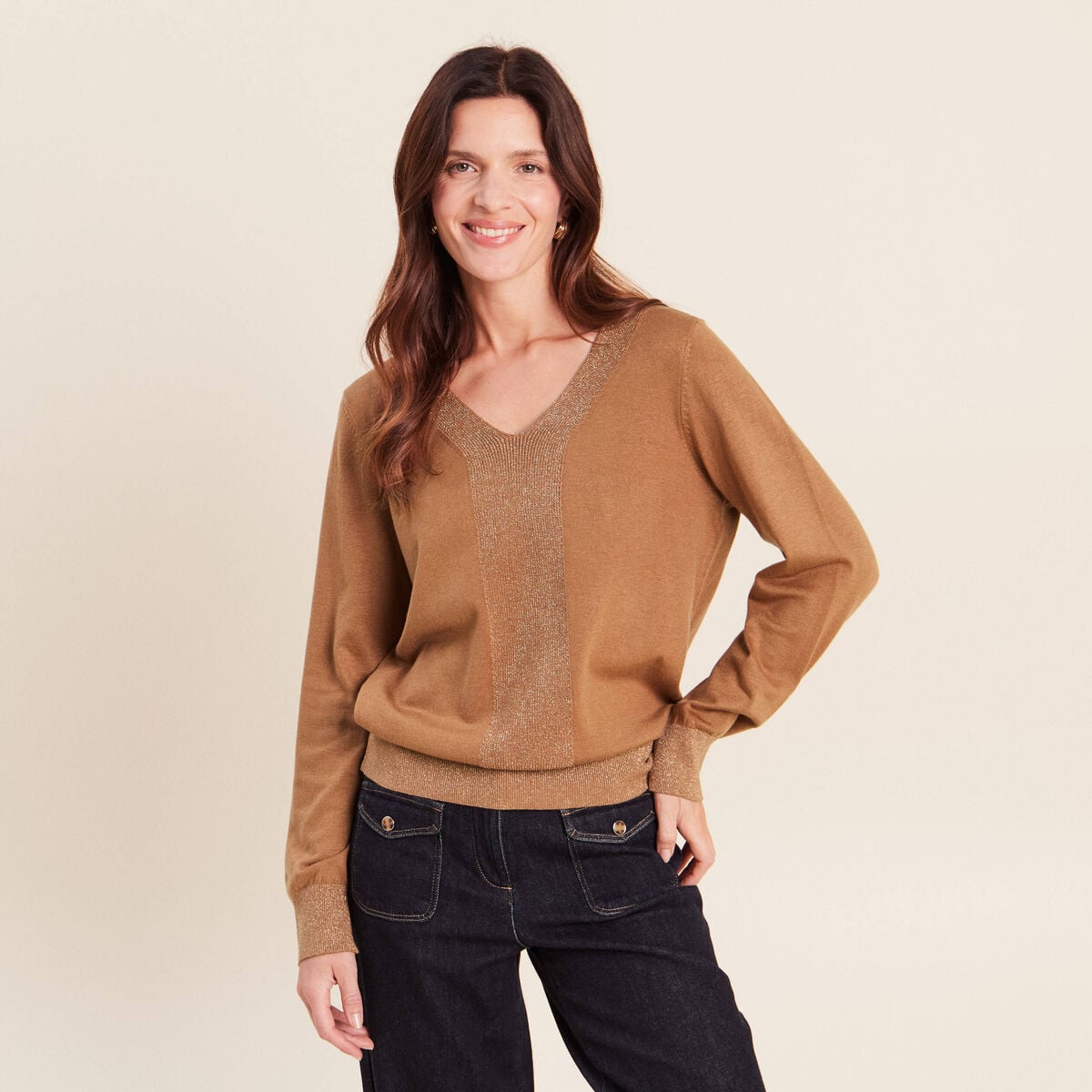 Pull manches longues beige femme