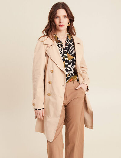 Trench ceinturé à capuche beige femme
