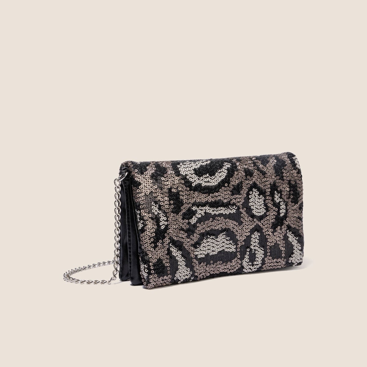 Sac bandouli&egrave;re &agrave; sequins doubl&eacute; noir femme