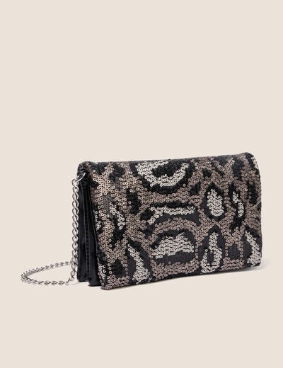 Sac bandouli&egrave;re &agrave; sequins doubl&eacute; noir femme