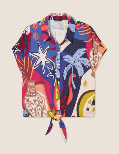 Chemise manches courtes nouée bleu femme