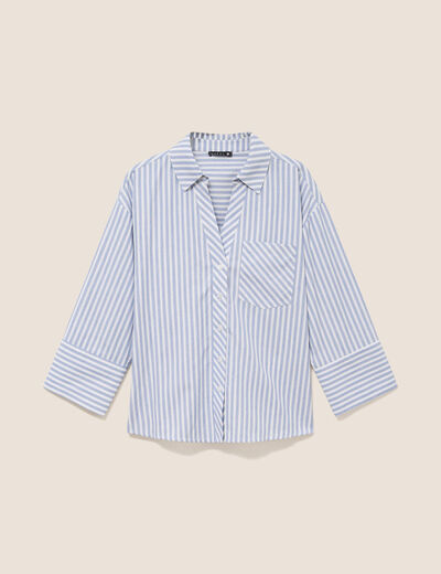 Chemise manches 3/4 bleu femme