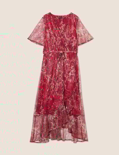 Robe longue portefeuille rose cerise femme