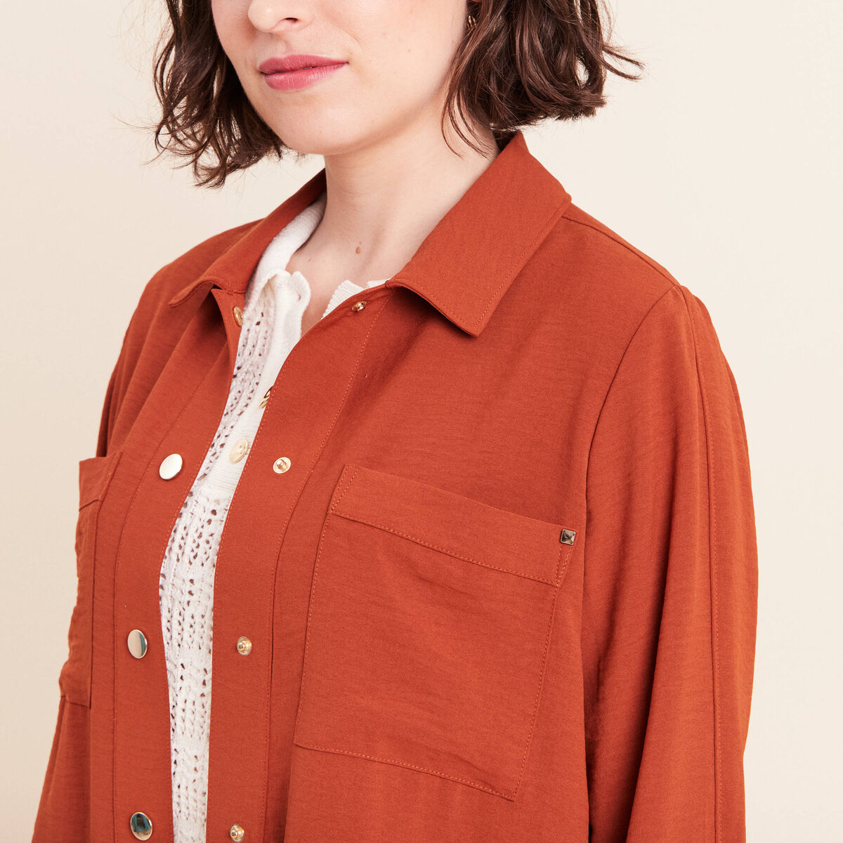 Veste fluide manches longues doubl&eacute;e marron fonc&eacute; femme