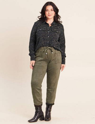 Pantalon coupe mom 7/8&egrave;me vert kaki femme