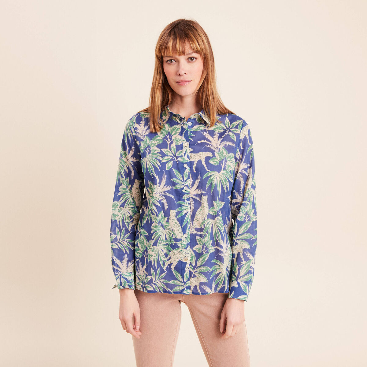 Chemise manches longues bleu femme