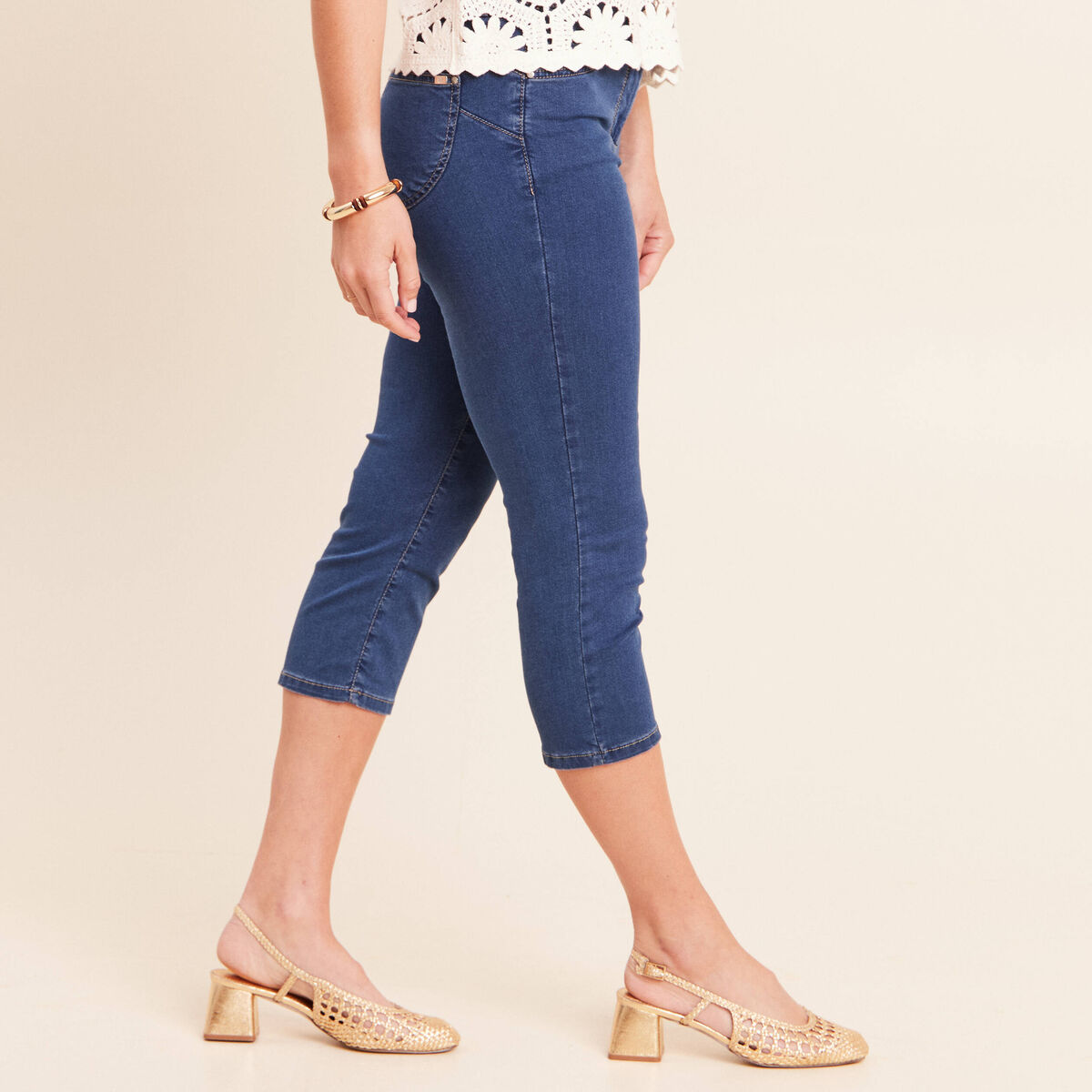 Pantacourt magique Le L&eacute;ger coupe droite denim double stone femme