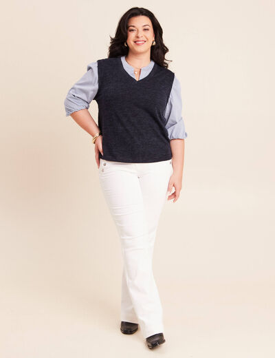 T-shirt 2 en 1 col tunisien manches 3/4 bleu marine femme
