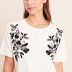 T-shirt ample col rond brod&eacute; ecru femme