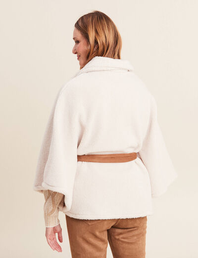 Poncho boutonn&eacute; ceintur&eacute; ecru femme