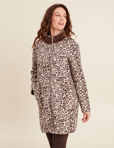 Manteau imprim&eacute; r&eacute;versible marron fonc&eacute; femme