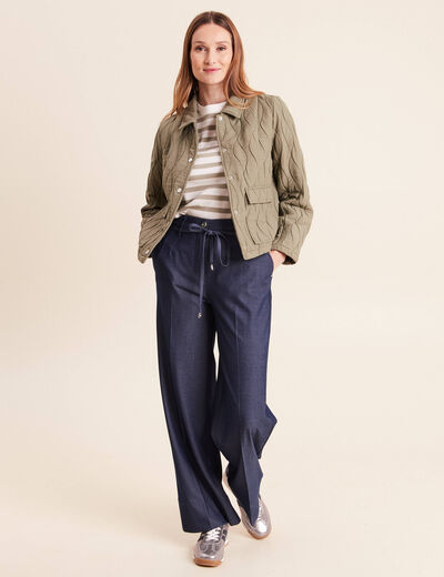 Veste courte droite manches longues vert kaki femme