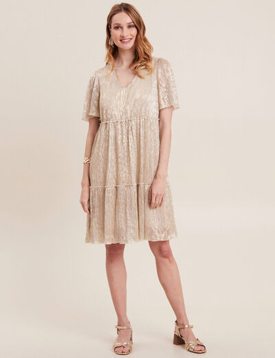 Robe droite fils métallisés couleur or femme