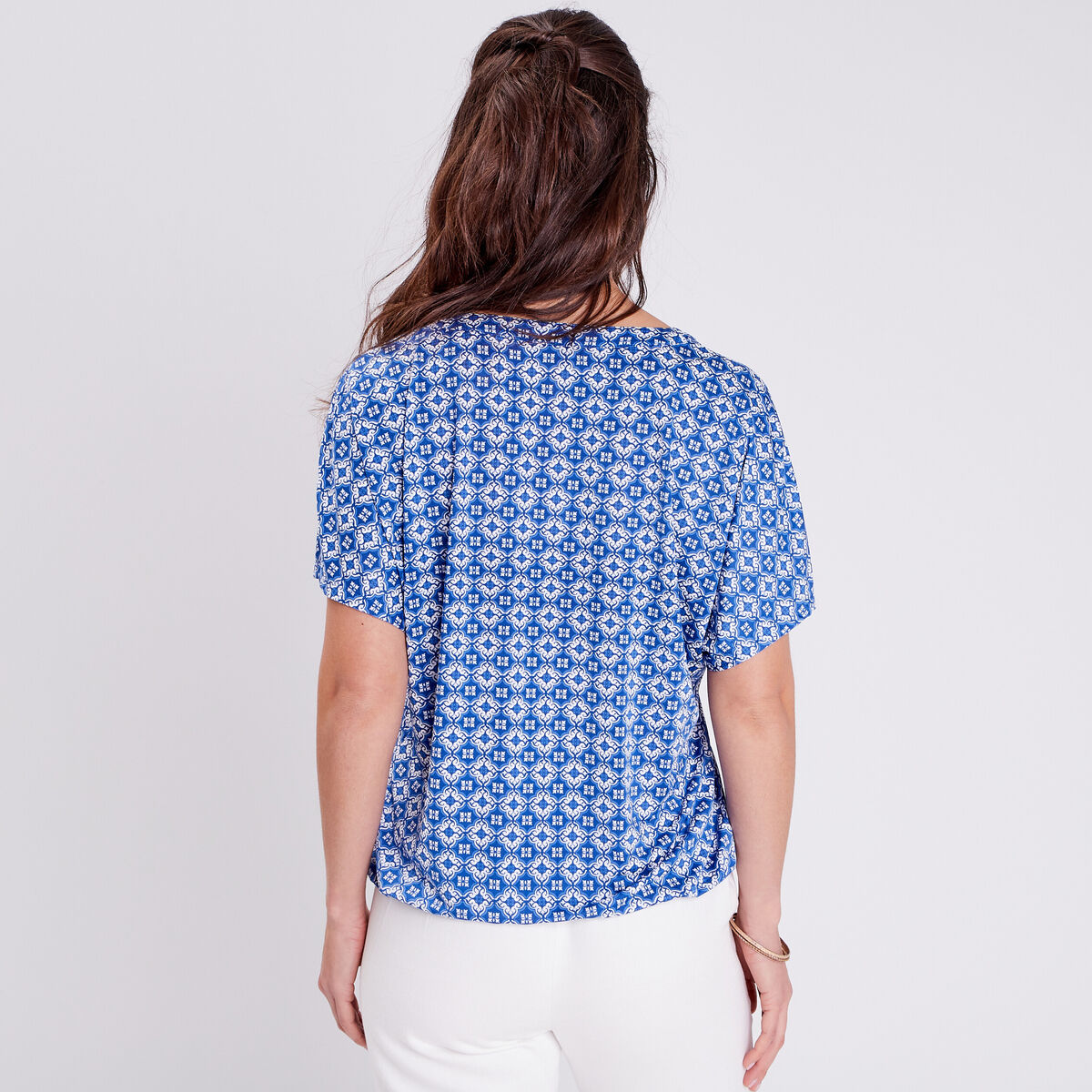 T-shirt &agrave; manches courtes bleu fonc&eacute; femme
