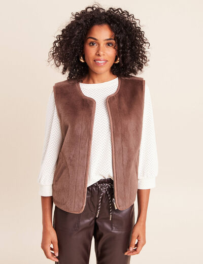 Veste sans manches sans col marron fonc&eacute; marron femme