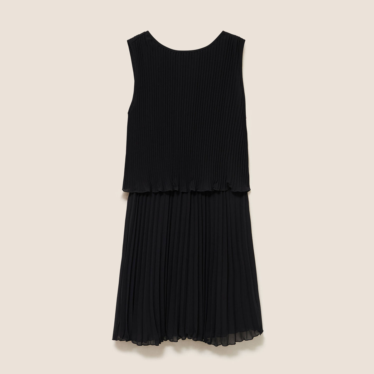 Robe pliss&eacute;e sans manches col rond noir femme