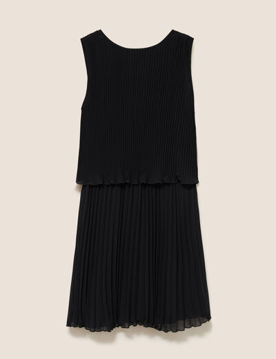 Robe pliss&eacute;e sans manches col rond noir femme