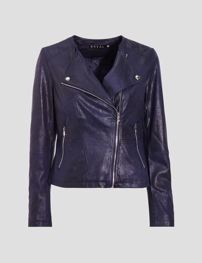 Veste droite zippée bleu foncé femme