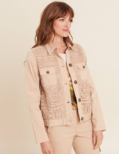 Veste droite courte manches longues sable femme