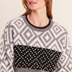 Pull jacquard col rond gris femme