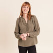 Blouse manches longues col ras du cou vert kaki femme