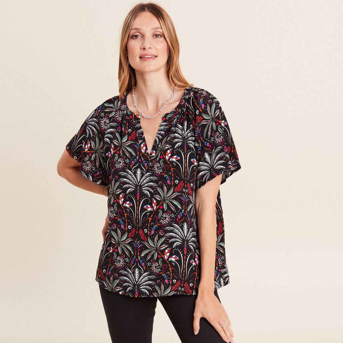 Blouse manches courtes noir femme