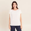 T-shirt droit col rond manches courtes ecru femme