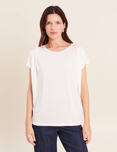 T-shirt droit col rond manches courtes ecru femme