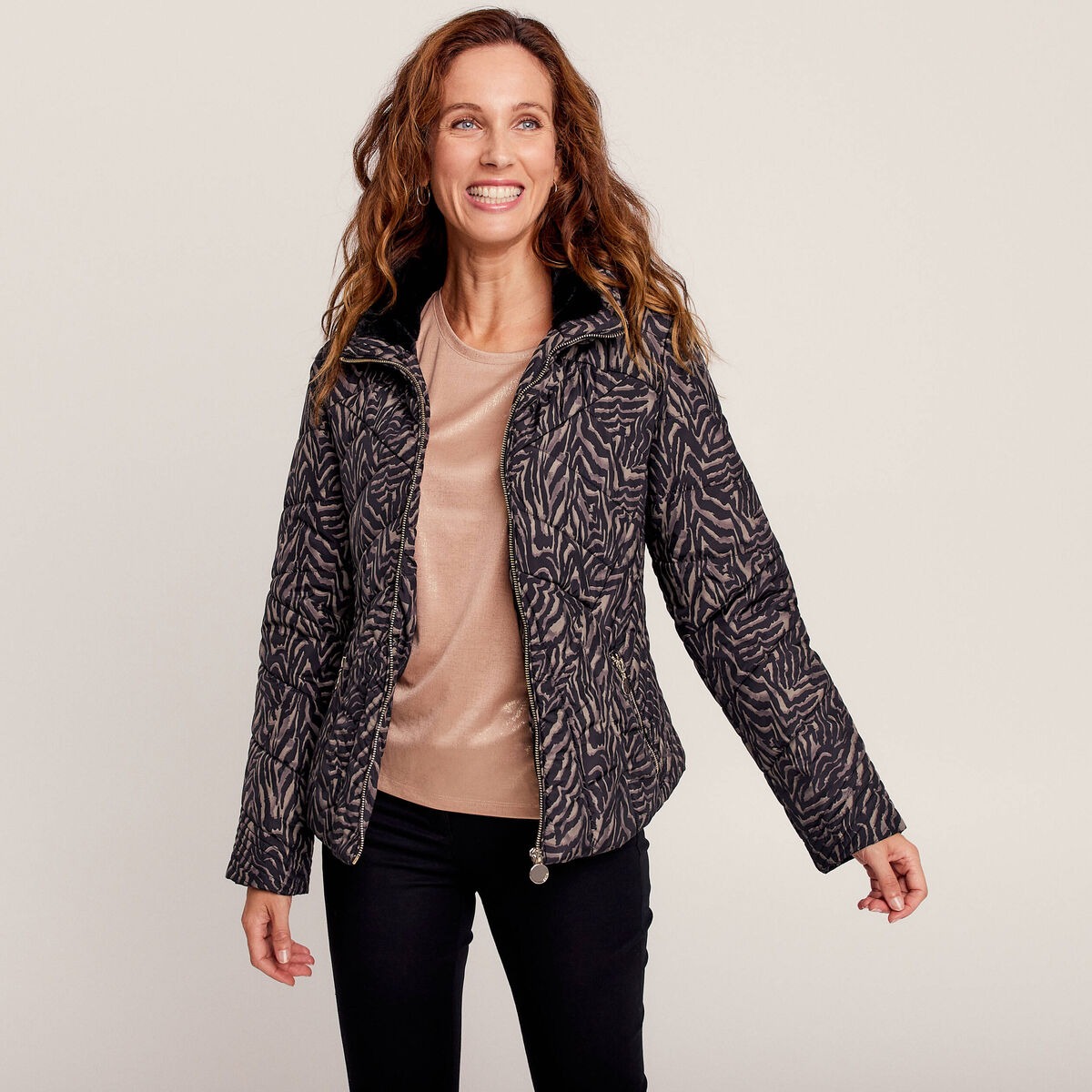 Doudoune déperlante droite zippée noir femme