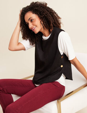 Top cintr&eacute; sans manches col rond noir femme
