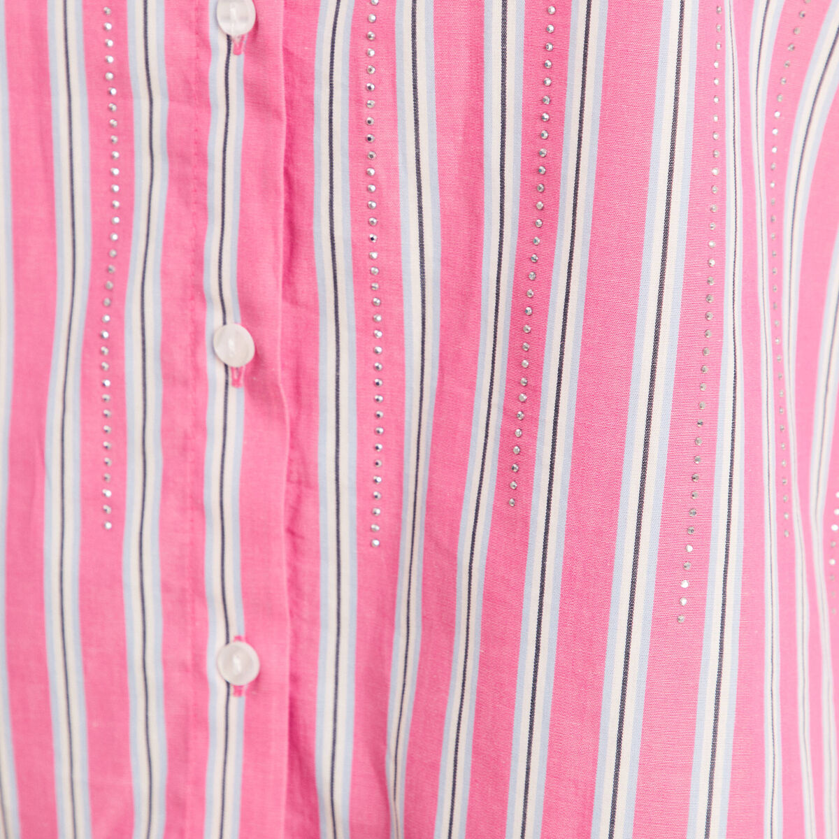 Chemise manches longues en coton strass rose femme