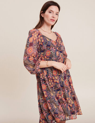 Robe évasée manches 3/4 violet femme