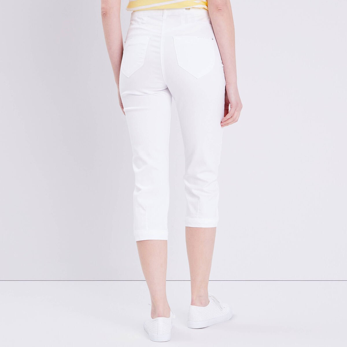 Pantacourt droit taille haute blanc femme