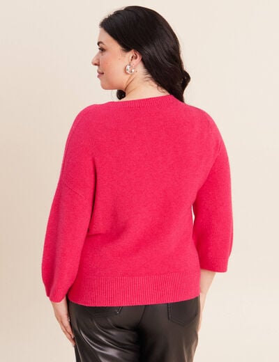Pull droit col rond manches 3/4 rose femme