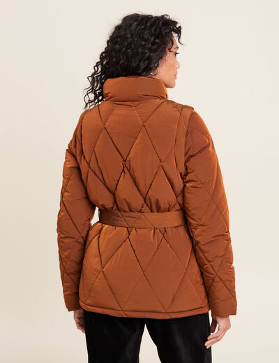 Doudoune déperlante cintrée ceinturée marron femme