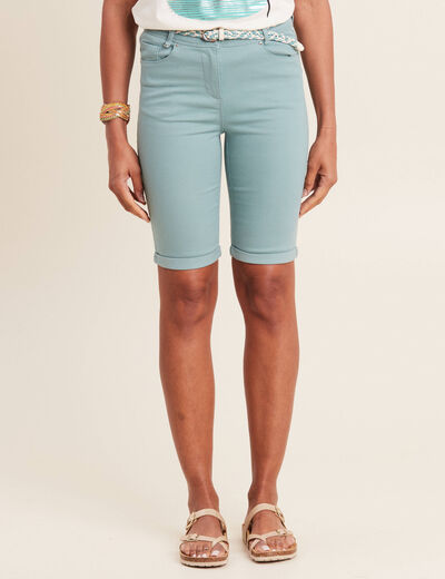 Bermuda ajusté ceinturé bleu canard femme