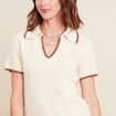 Pull col chemise manches courtes ecru femme