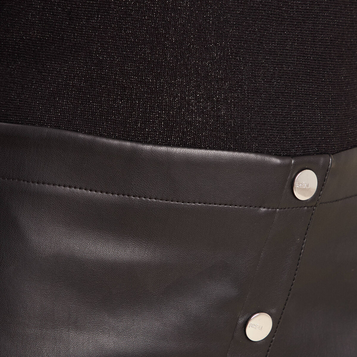 Robe tricot bas simili cuir noir femme
