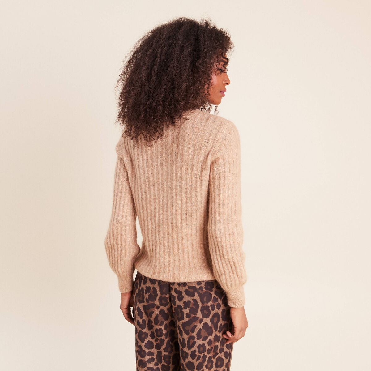 Pull col rond sable femme