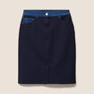 Jupe droite bi-mati&egrave;re bleu fonc&eacute; femme