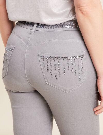 Pantalon ajusté sequins denim gris clair femme