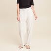 Pantalon taille haute aspect lin blanc femme