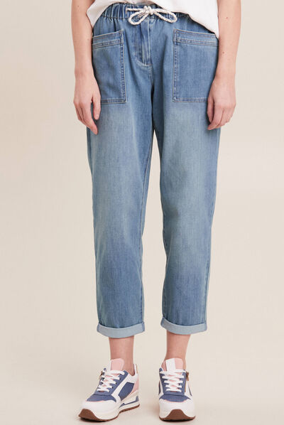 Jean large à coulisse denim double stone femme