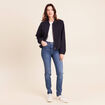 Bomber manches longues en velours doubl&eacute; bleu fonc&eacute; femme