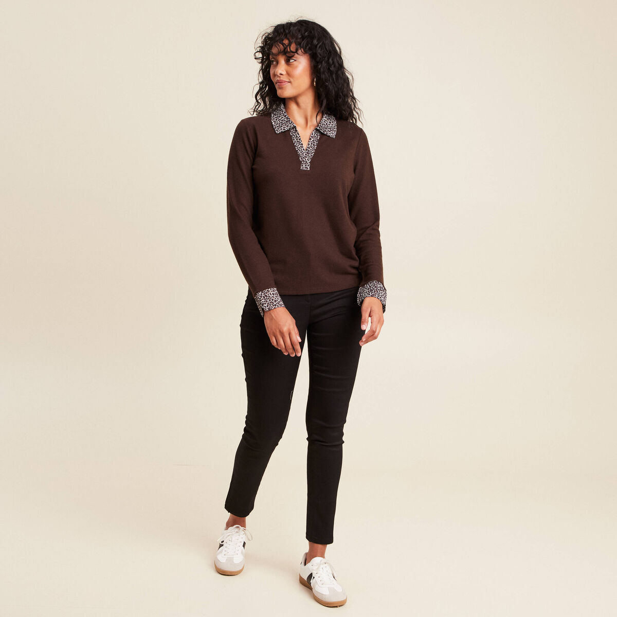 T-shirt manches longues marron foncé femme