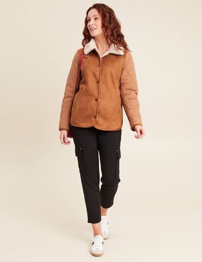 Blouson suédine boutonné camel femme