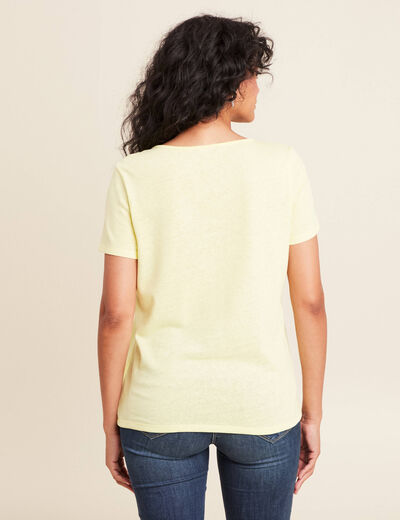 T-shirt manches courtes col en V jaune clair femme