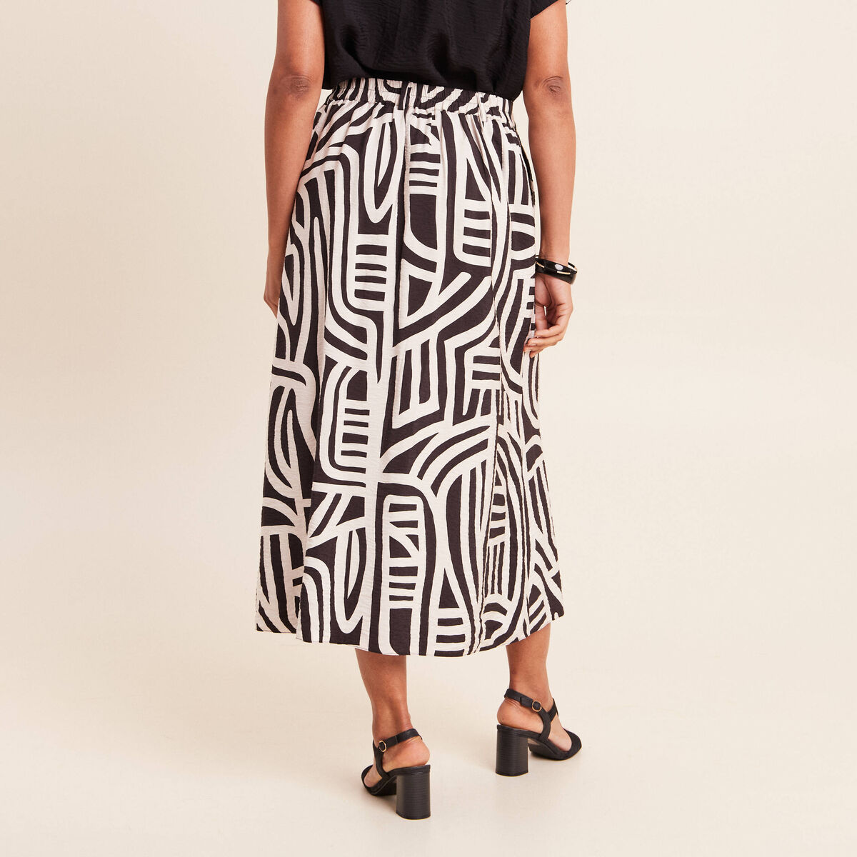 Jupe longue &eacute;vas&eacute;e r&eacute;versible noir femme